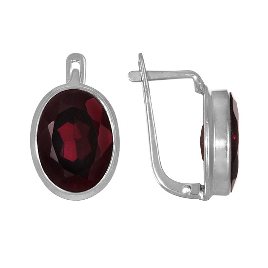 Garnet Earrings with Rhodium plating