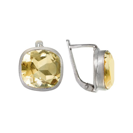 Citrine Earrings with Rhodium plating
