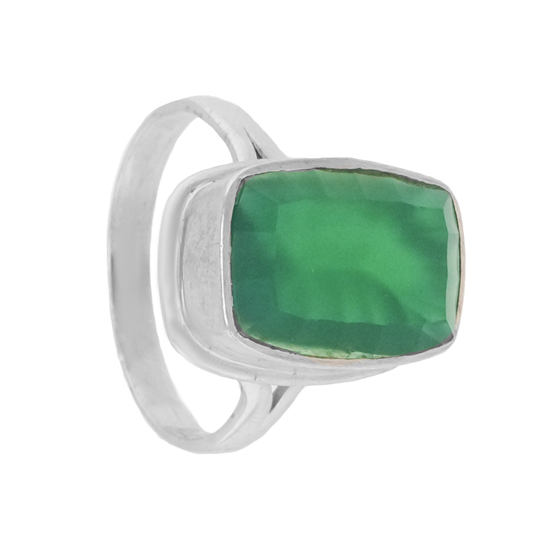 Green Onyx Rhodium plated Ring