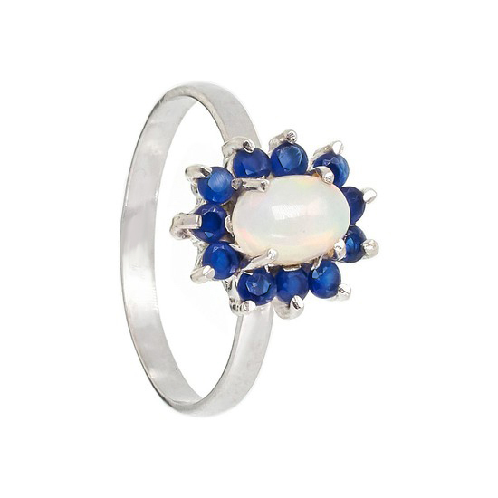 Opal & Blue Corundum Ring