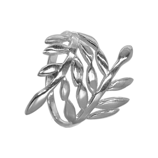 Sterling Silver Crossed Leaves Ring