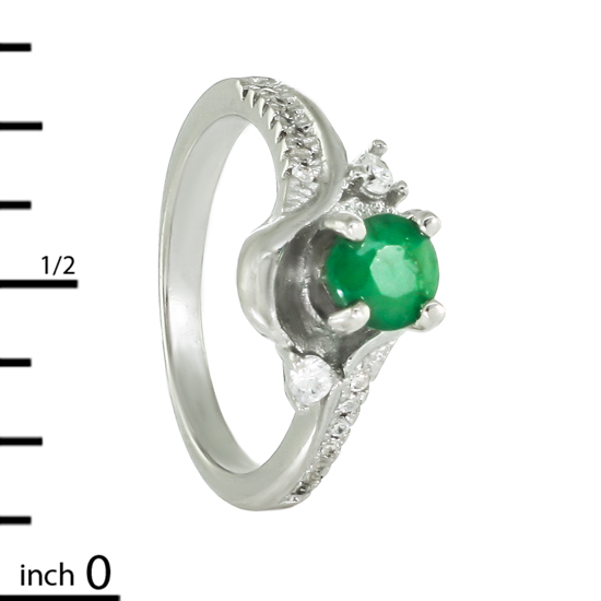 Emerald & CZ Rhodium plated Ring