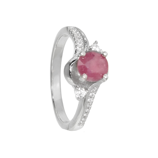 Sterling Silver Ruby Ring & CZ Rhodium plated