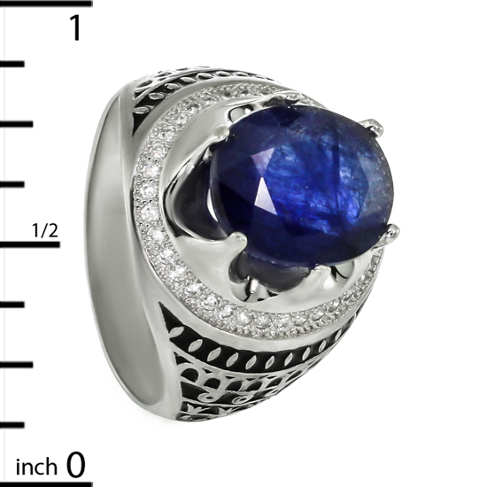 Sapphire & CZ Ring with Rhodium plating