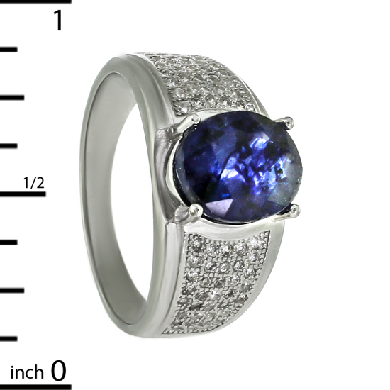 Royal Sapphire & CZ Rh plated Ring