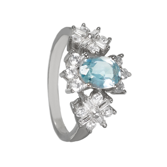 Sterling Silver Blue topaz & CZ Ring Rhodium plated
