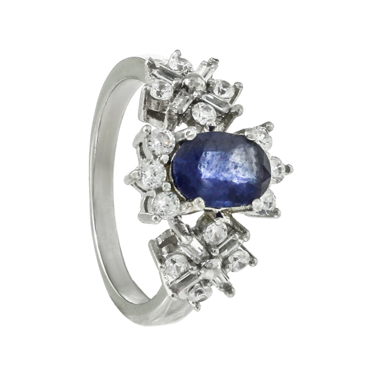 Sapphire & CZ Ring with Rhodium plating