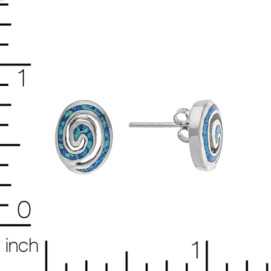 Blue Opal Rhodium plated Spiral Studs