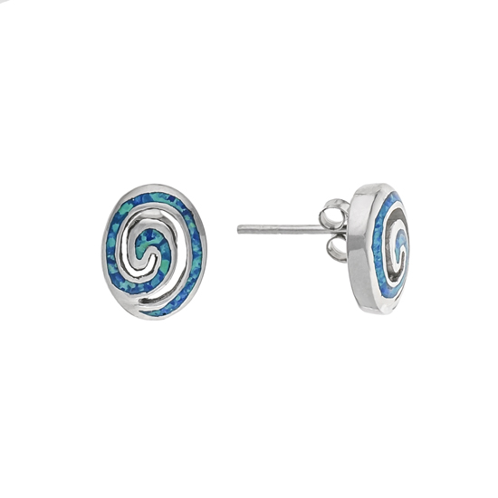 Blue Opal Rhodium plated Spiral Studs