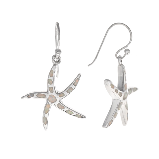 White Opal Starfish Rhodium plated Earrings