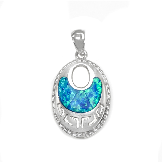 Blue Opal Rhodium plated Pendant
