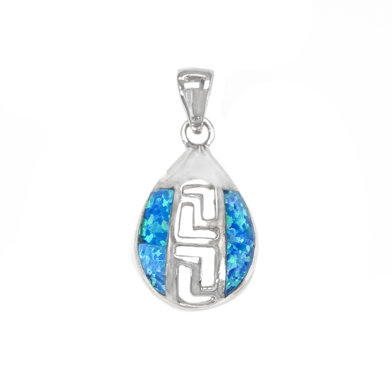 Blue Opal Rhodium plated Pendant