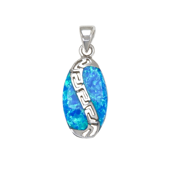 Blue Opal Pendant Rh plated