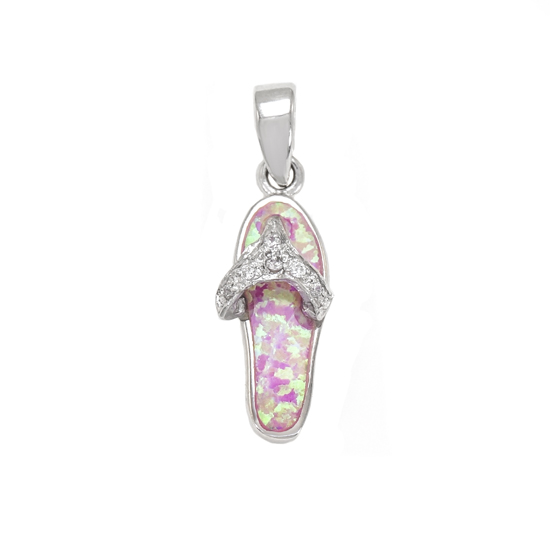 Pink Opal Flip Flops Pendant with Rh plating