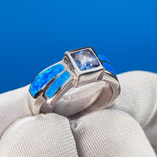 Violet CZ & Blue Opal Ring