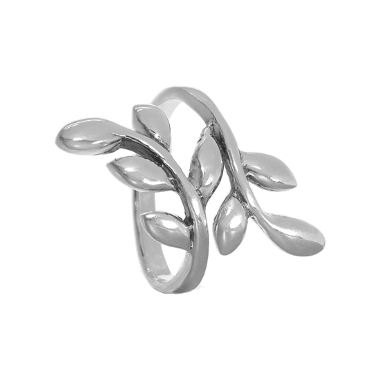 Sterling Silver Crossed Leaves Ring