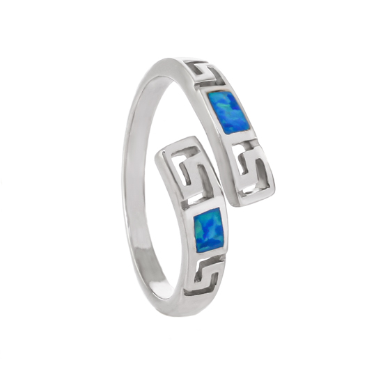 Blue Opal Ring with Rhodium plating
