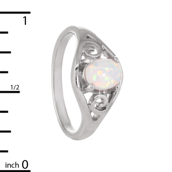 White Opal Ring Rhodium plated