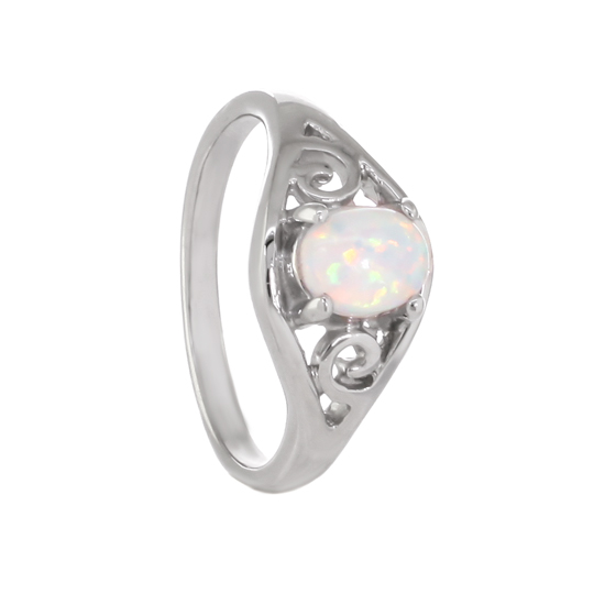 White Opal Ring Rhodium plated