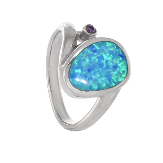 Blue Opal Ring with Rhodium plating