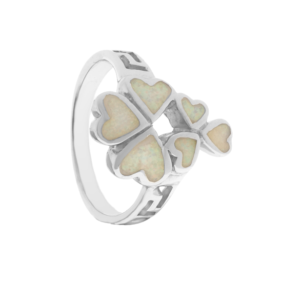 White Opal Hearts Rhodium plated Ring
