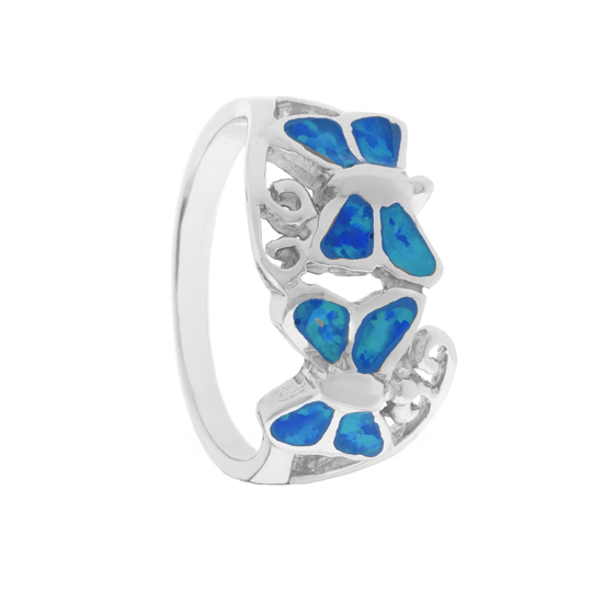  Blue Opal Rhodium plated Ring