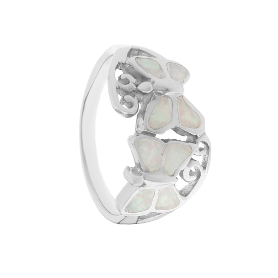 White Opal Rhodium plated Butterfly Ring