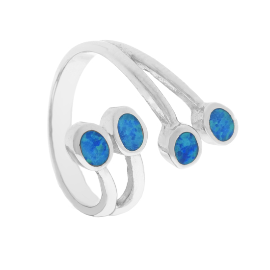 Blue Opal Rhodium plated Ring