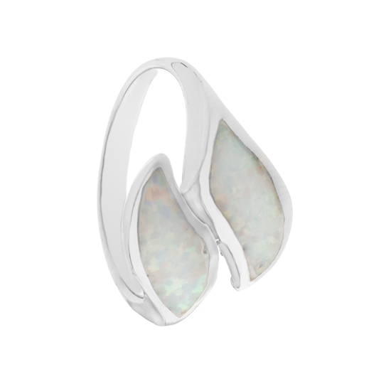 White Opal Leaves Rhodium plated Ring