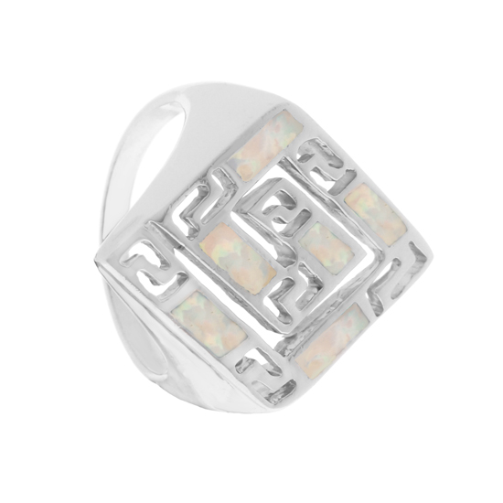 White Opal Maze Rhodium plated Ring