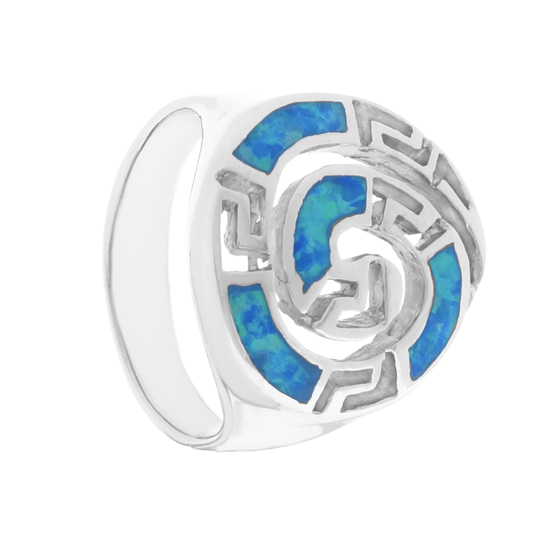Blue Opal Spiral Rhodium plated Ring