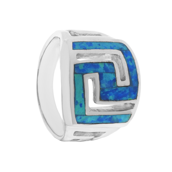 Blue Opal Rhodium plated Ring
