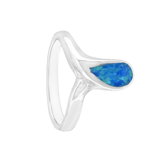 Blue Opal Drop Rhodium plated Ring