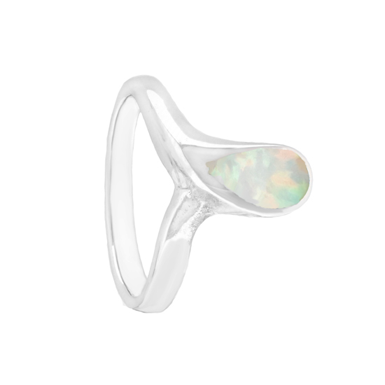 White Opal Drop Rhodium plated Ring
