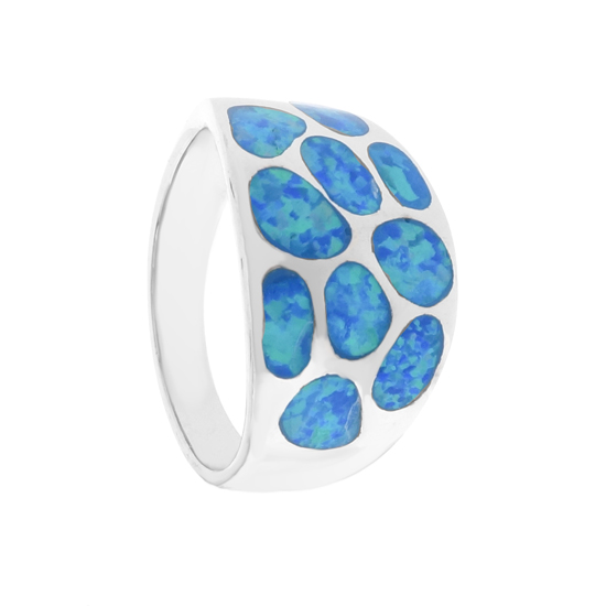 Blue Opal Rhodium plated Ring 