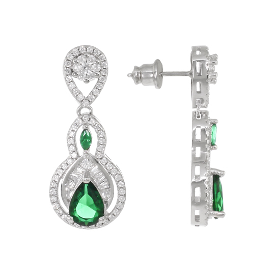 Green & White CZ Studs with Rh plating