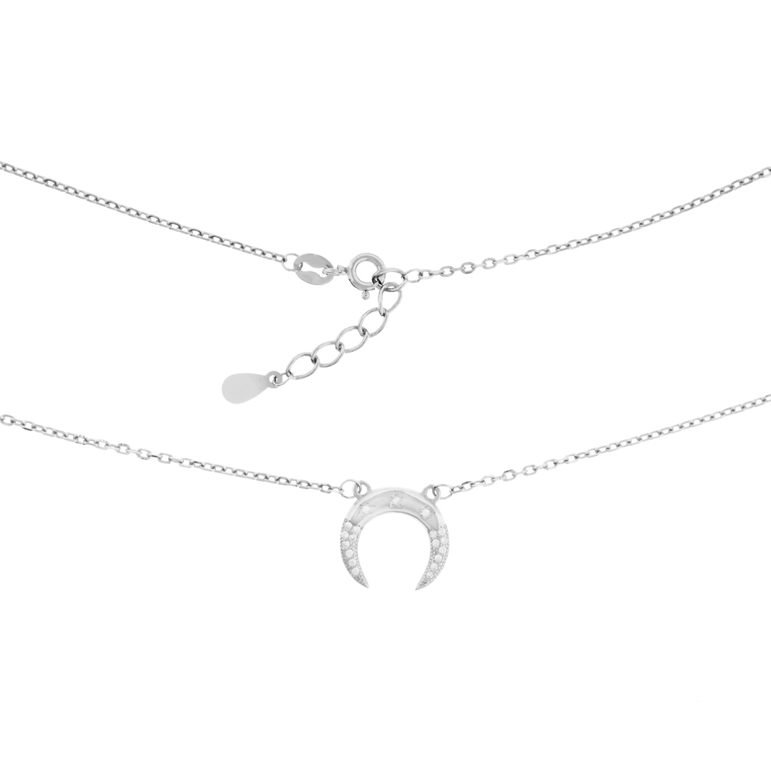 White CZ Moon Necklace 18 in