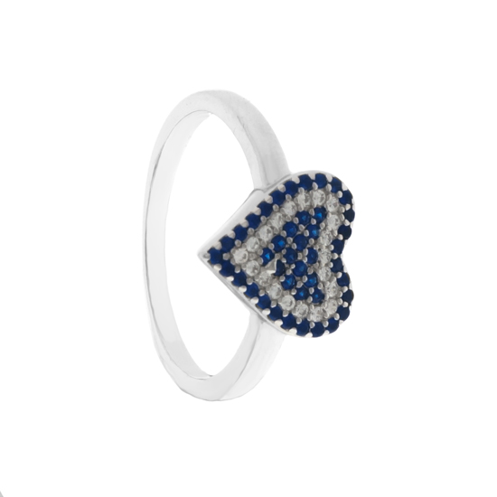 Blue & White CZ Heart Ring