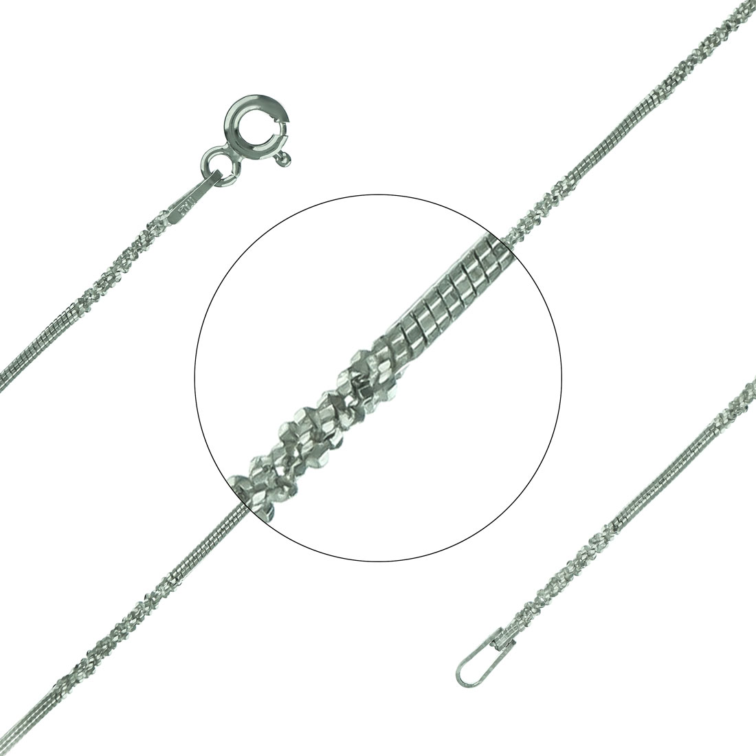 Sterling Silver crumpled Chain with Rh plating 18 in