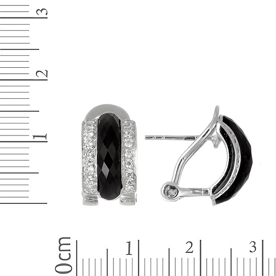 Black Onyx & CZ Earrings Rhodium plated