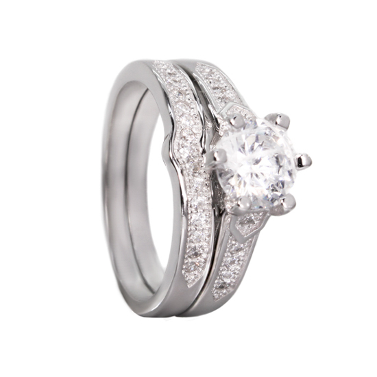 White CZ Double Ring Rh plated