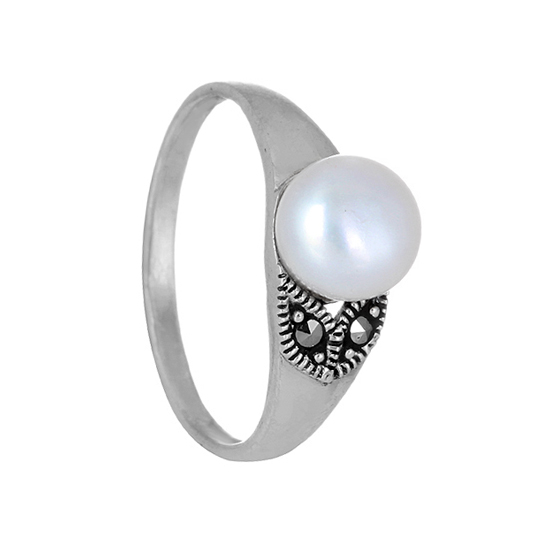 White Pearl & Marcasite Ring