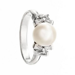 Sterling Silver White Pearl & CZ Ring 
