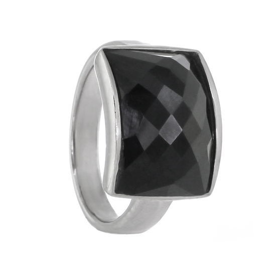 Black Onyx Ring with Rhodium plating
