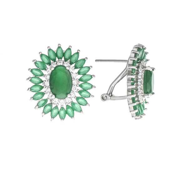 Green & White CZ Rhodium plated Earrings