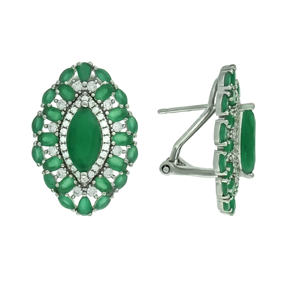 Green & White CZ Earrings Rh plated