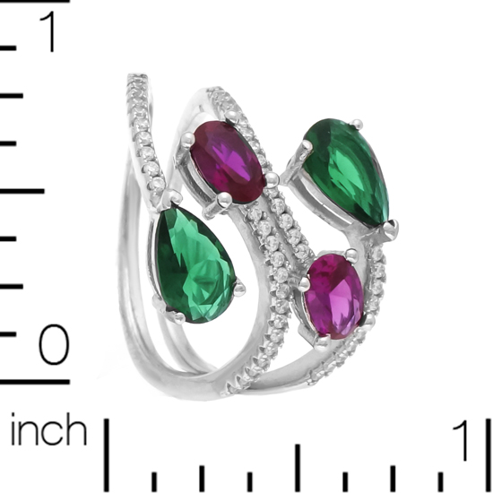 Green & Red CZ Rhodium plated Ring