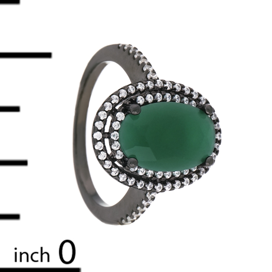Green CZ Ring with Black Rh plating