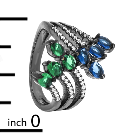 Blue & Green CZ Ring with Black Rhodium plating