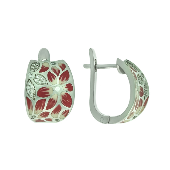 Enamel & CZ Flowers Earrings